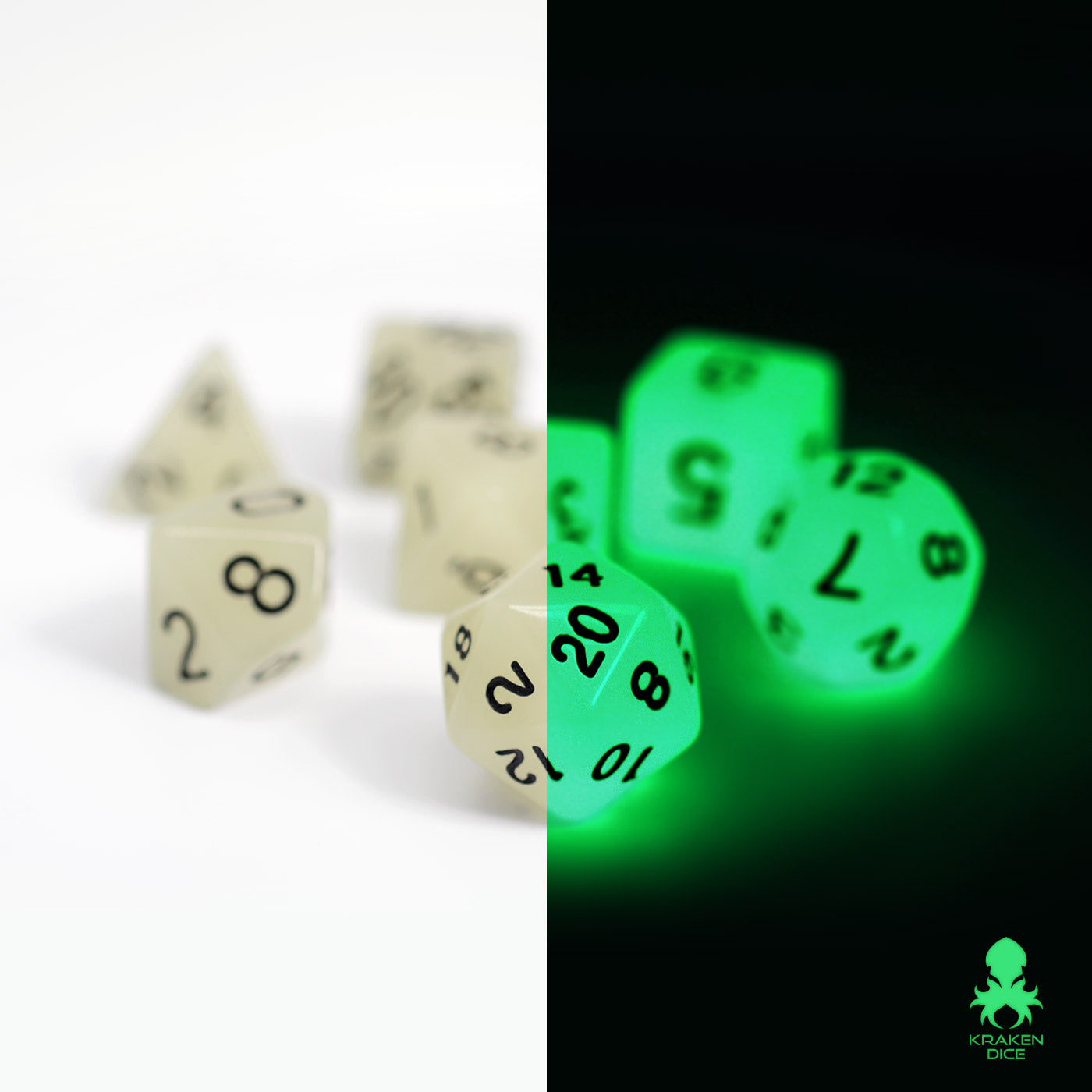 Glow in the Dark White Dice Set for RPGS