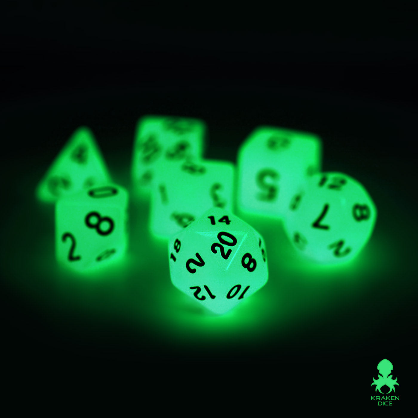 Glow in the Dark White Dice Set for RPGS