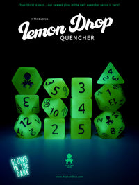 Lemon Drop Quencher Glow in the Dark 12pc Dice Set inked in Silver