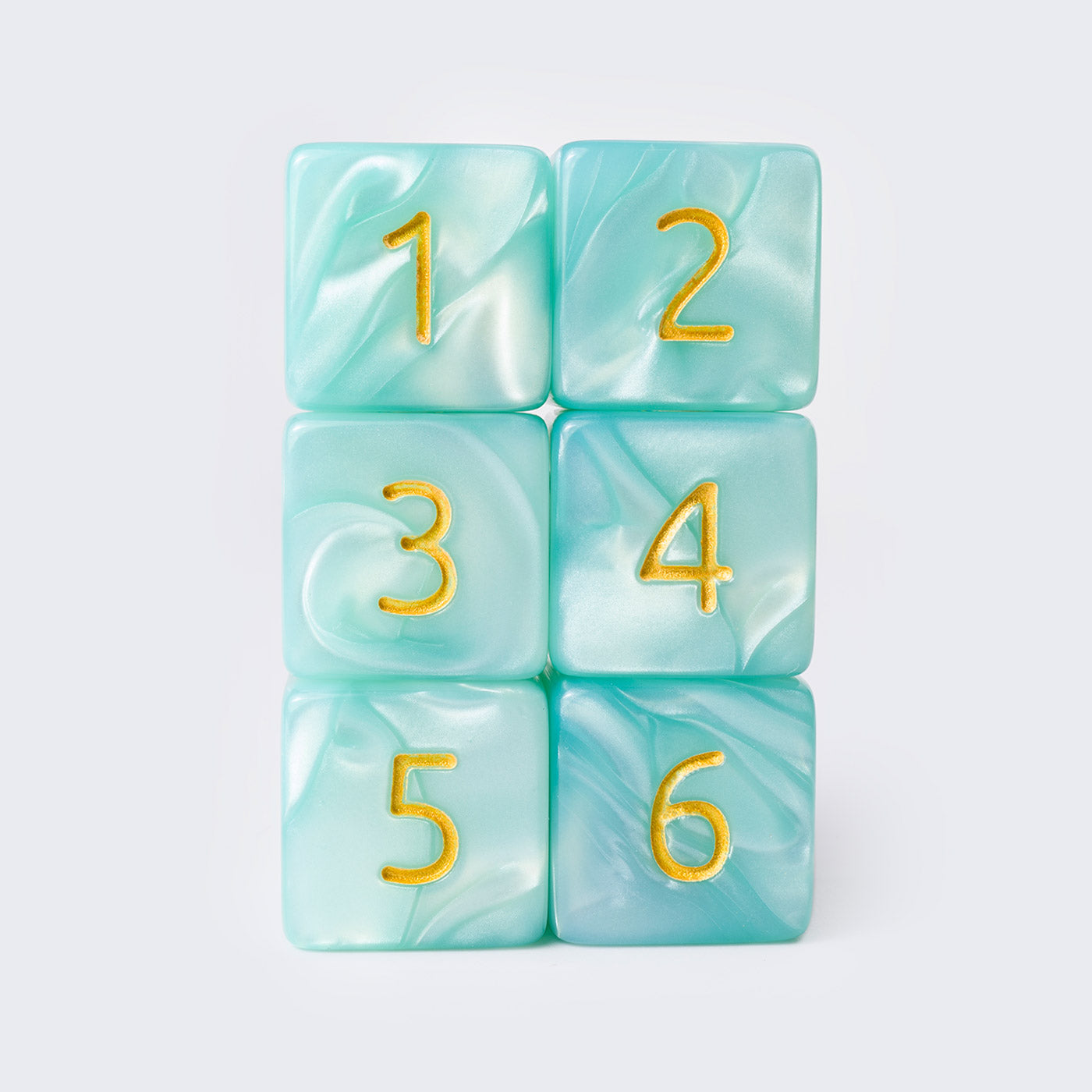 Kraken Signature's Light Aqua with Gold Ink Polyhedral RPG D6 Dice Set