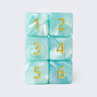 Kraken Signature's Light Aqua with Gold Ink Polyhedral RPG D6 Dice Set