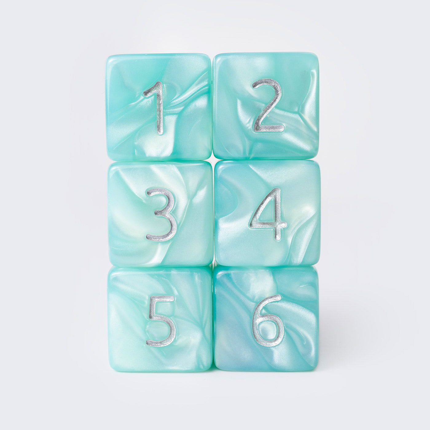 Kraken Signature's Light Aqua with Silver Ink Polyhedral RPG D6 Dice Set