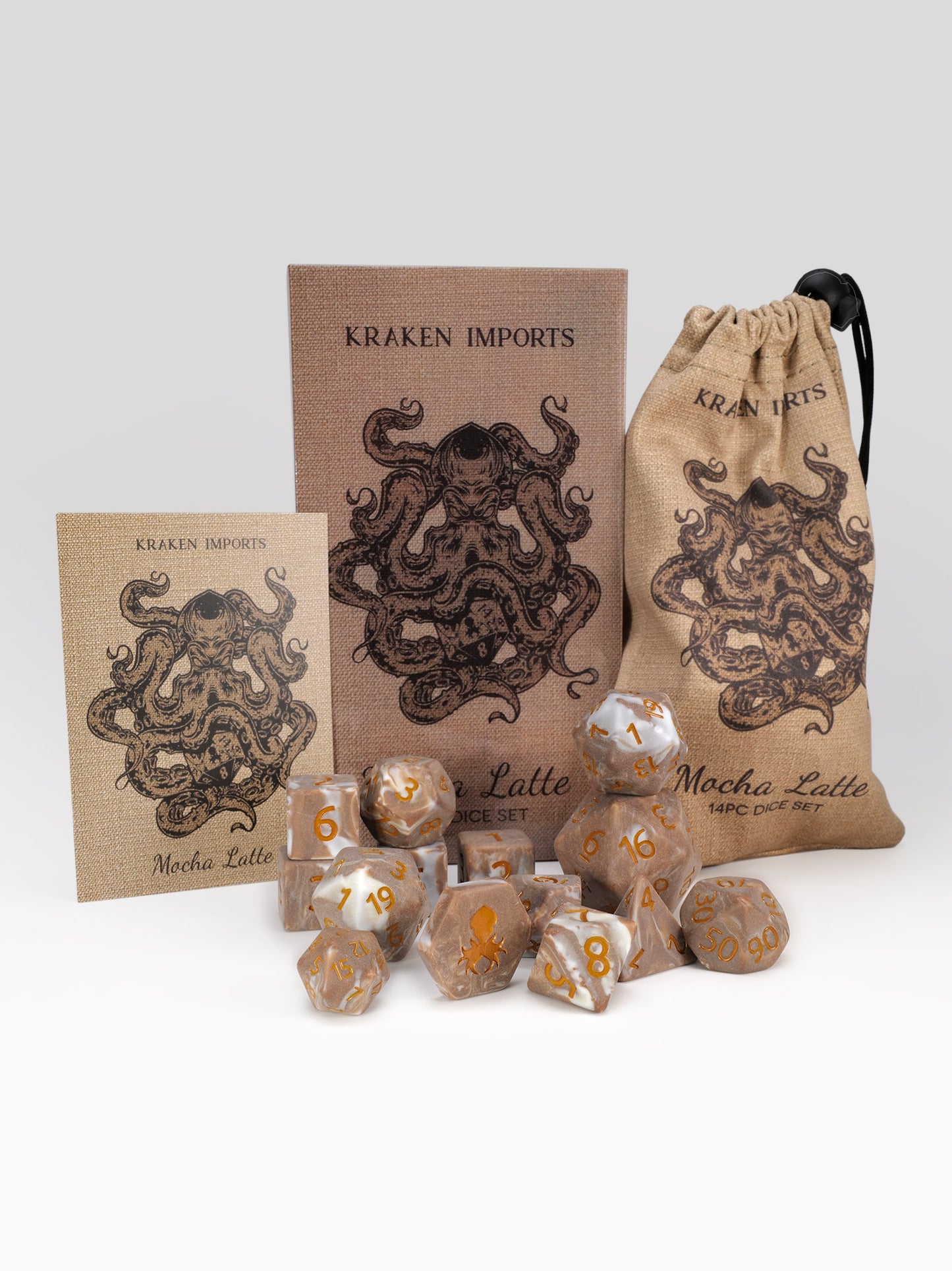 Mocha Latte 14pc Matte Dice Set Inked in Caramel