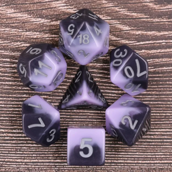 Night Fall 7pc Dice Set inked in Grey