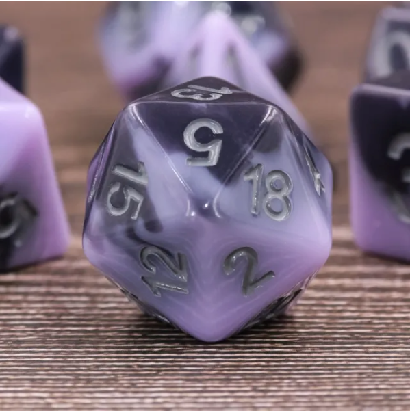 Night Fall 7pc Dice Set inked in Grey