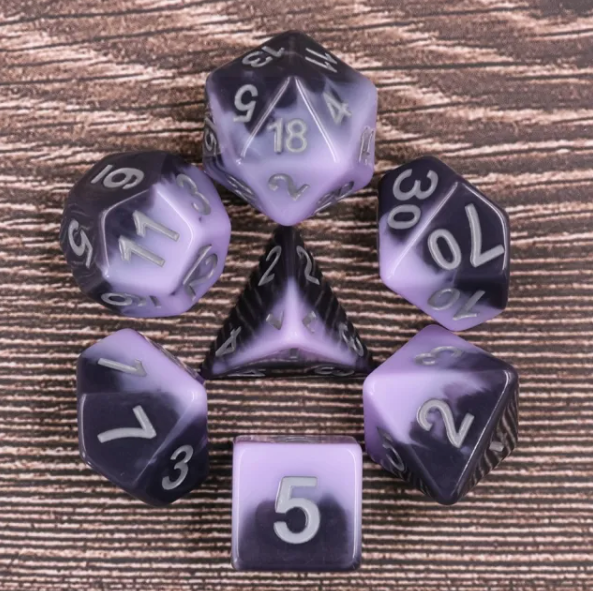 Night Fall 7pc Dice Set inked in Grey