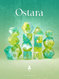 Ostara 14pc Dice Set inked in Metallic Green