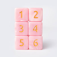 Kraken Signature's Pastel Pink with Gold Ink Polyhedral RPG D6 Dice Set