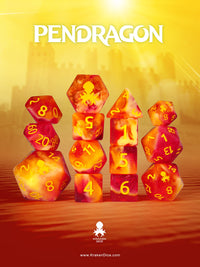 Pendragon 14pc Dice Set Inked in Yellow