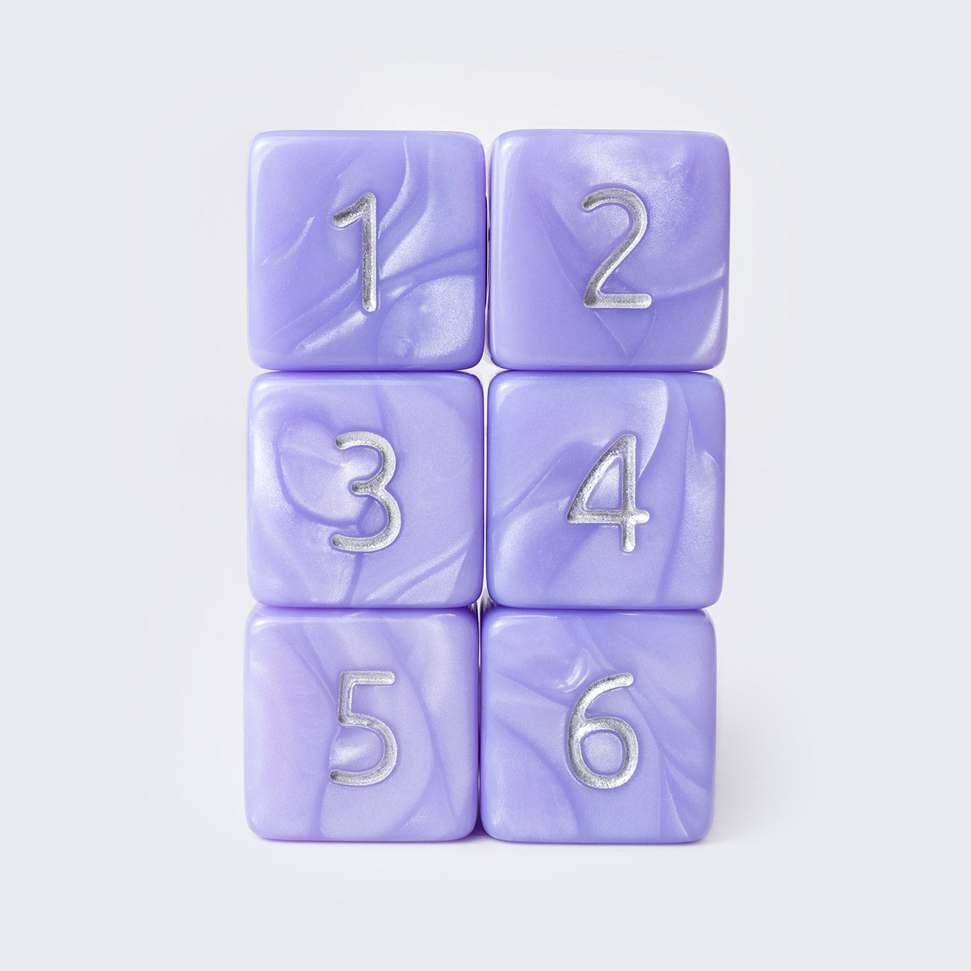 Kraken Signature's Periwinkle with Silver Ink Polyhedral RPG D6 Dice Set