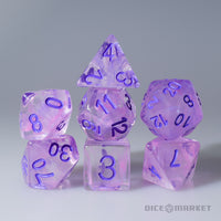 Pink and Light Blue Swirl with Purple Ink 7pc Polyhedral Dice Set