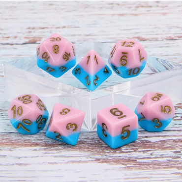 Pink Beach 7pc Dice Set inked in Gold