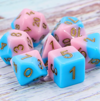 Pink Beach 7pc Dice Set inked in Gold