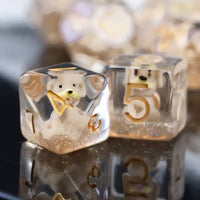 Grey Puppy 7pc Dice Set Inked in Gold