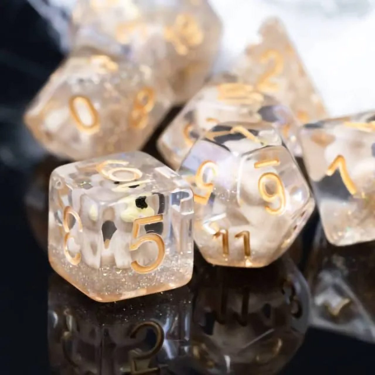 Grey Puppy 7pc Dice Set Inked in Gold