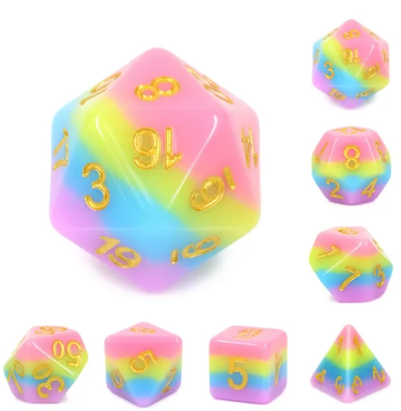 Rainbow Bridge 7pc Dice Set Inked in Gold