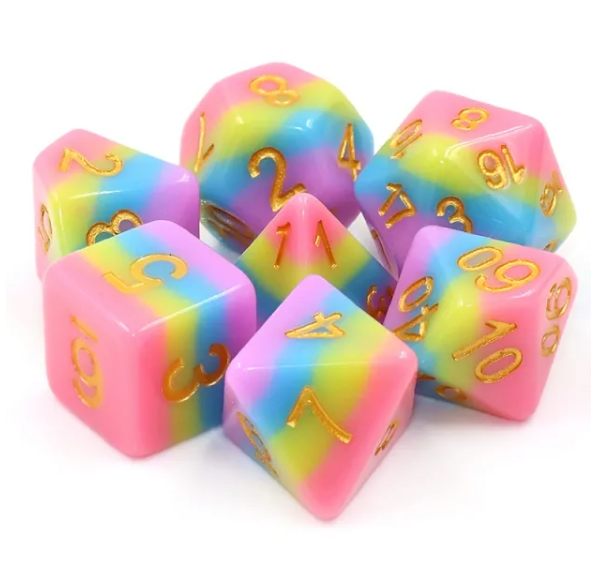 Rainbow Bridge 7pc Dice Set Inked in Gold