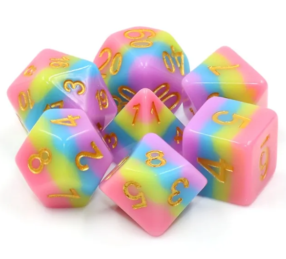 Rainbow Bridge 7pc Dice Set Inked in Gold