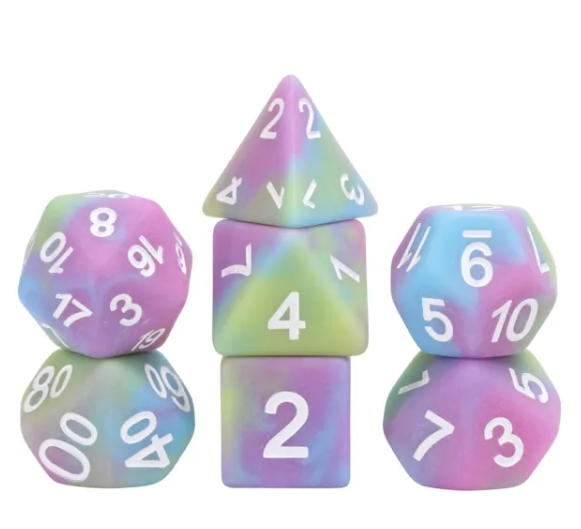 Rainbow Drip 7pc Dice Set Inked in White