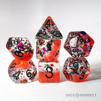 Red Pooled Glitter with Confetti 7pc Dice Set