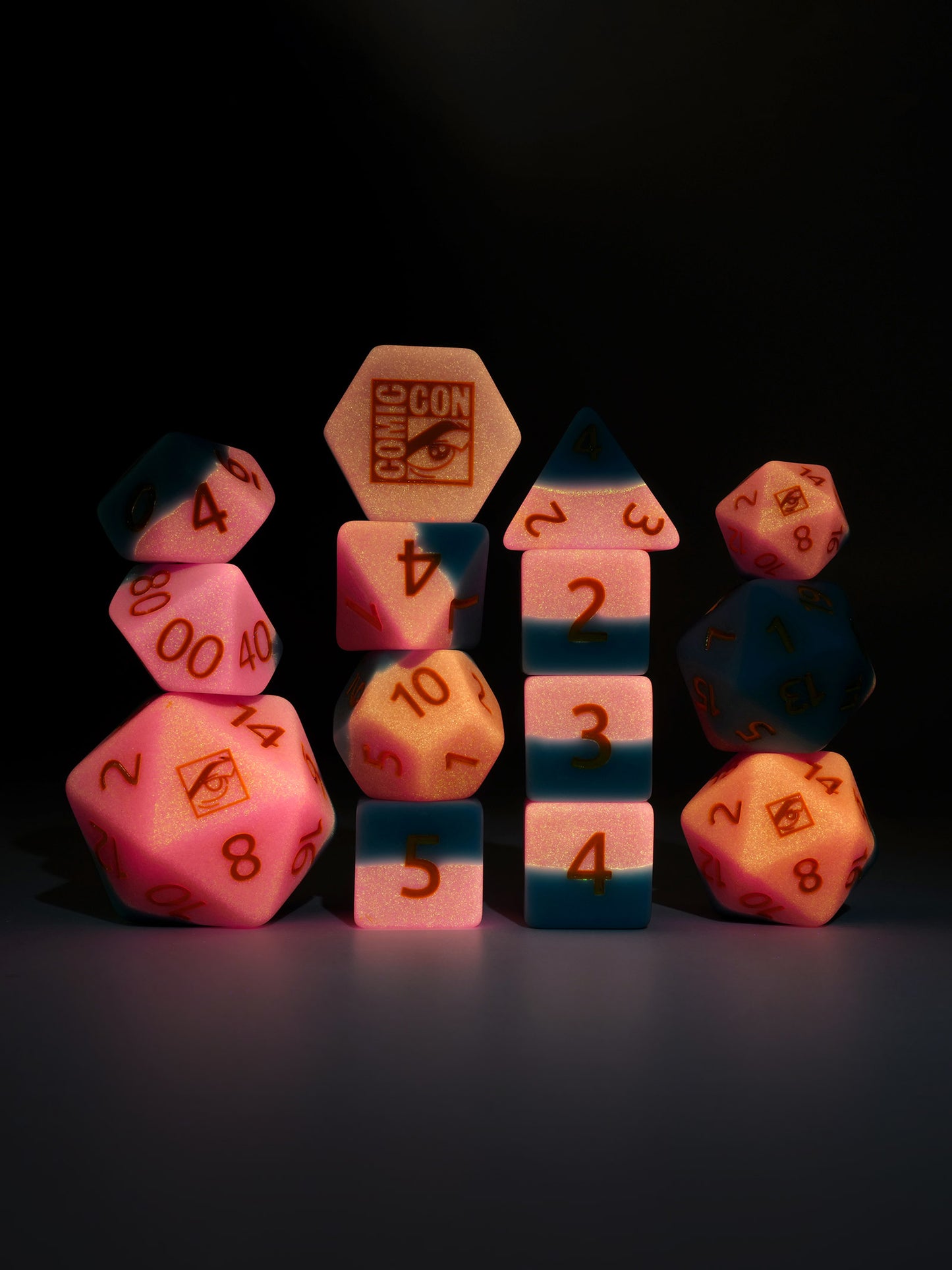 2024 SDCC Exclusive Glow in the Dark 14pc Dice Set Inked in Yellow