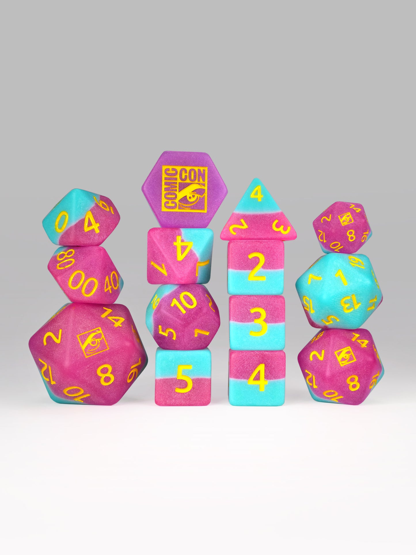 2024 SDCC Exclusive Glow in the Dark 14pc Dice Set Inked in Yellow