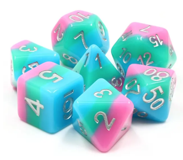 Sakura Matcha 7pc Dice Set inked in Silver