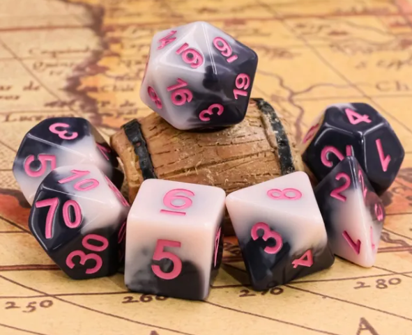 Sakura Mountain 7pc Dice Set inked in Pink