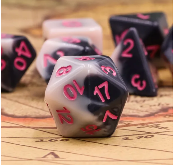 Sakura Mountain 7pc Dice Set inked in Pink