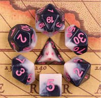 Sakura Mountain 7pc Dice Set inked in Pink