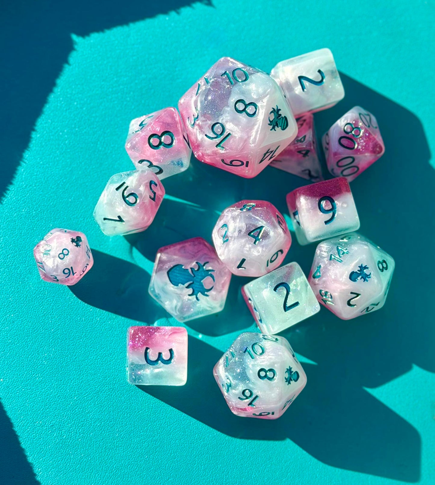 Snow Fairy 14pc Dice Set inked in Metallic Blue
