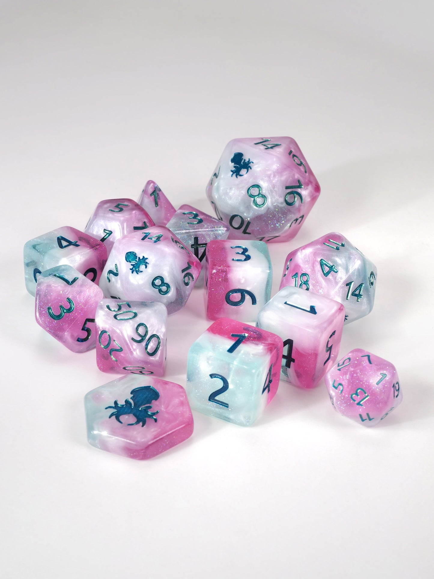 Snow Fairy 14pc Dice Set inked in Metallic Blue
