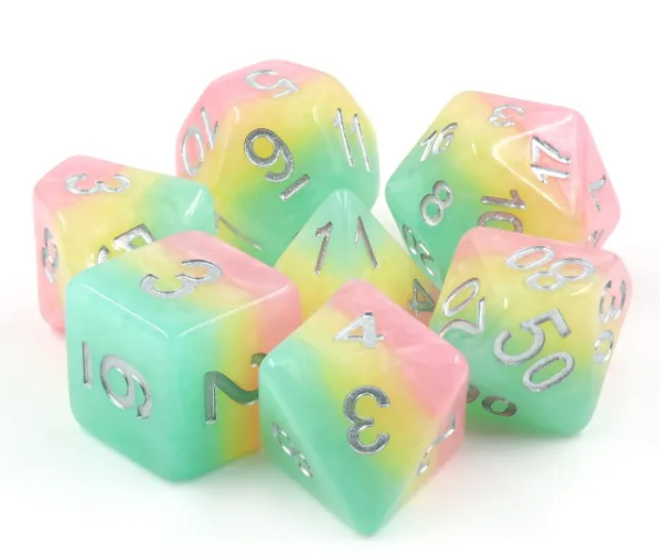 Spring Awakening 7pc Dice Set inked in Silver