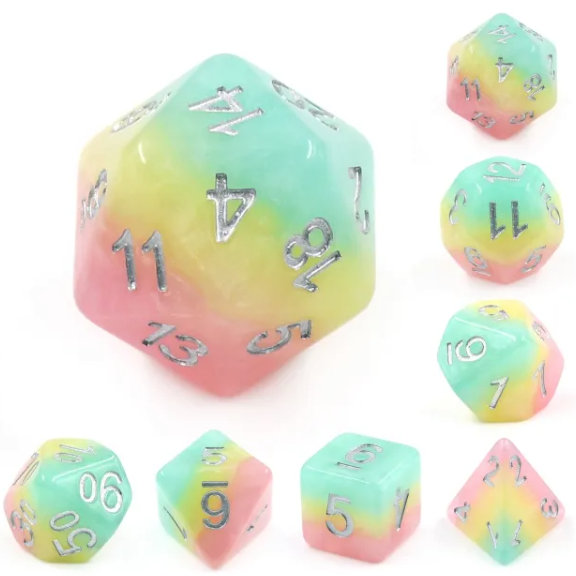 Spring Awakening 7pc Dice Set inked in Silver