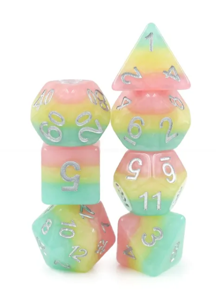 Spring Awakening 7pc Dice Set inked in Silver