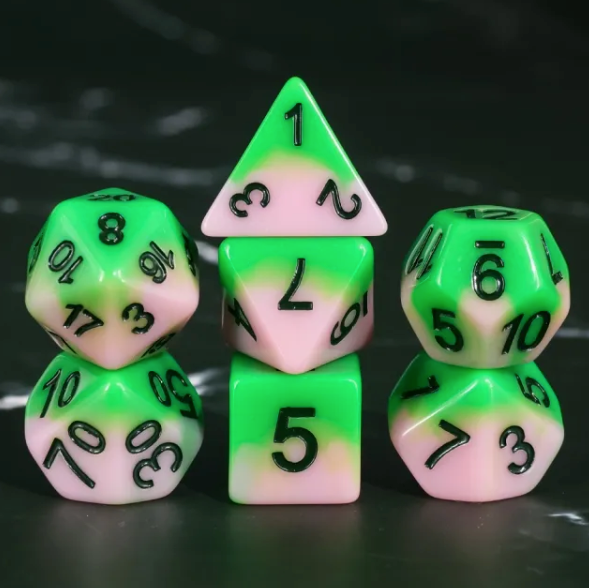 Spring Dream 7pc Dice Set inked in Black