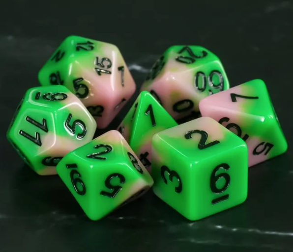 Spring Dream 7pc Dice Set inked in Black