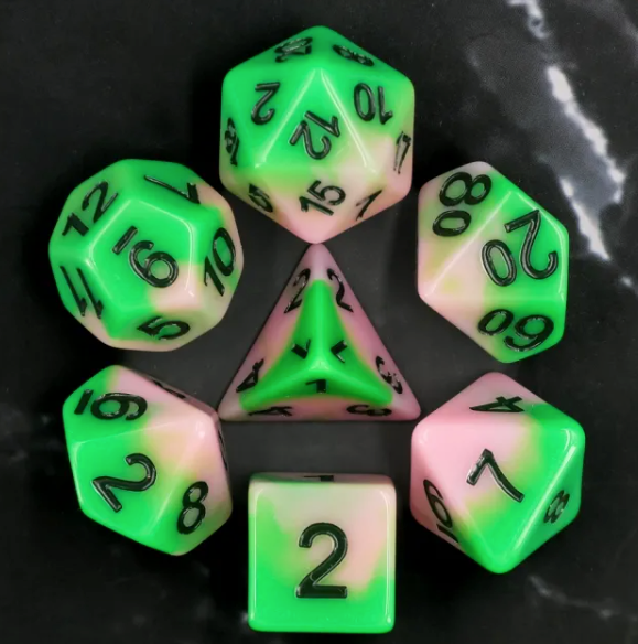 Spring Dream 7pc Dice Set inked in Black