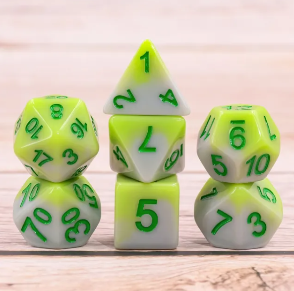 Spring Sprout 7pc Dice Set inked in Green