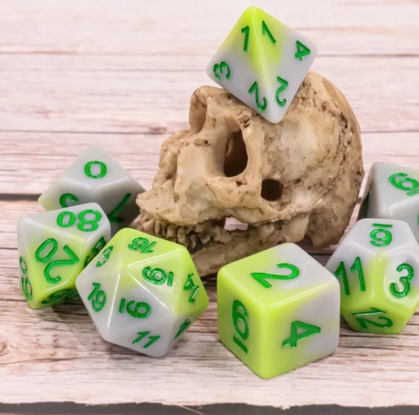 Spring Sprout 7pc Dice Set inked in Green