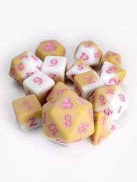Strawberry Latte Matte 14pc Dice Set inked in Pink