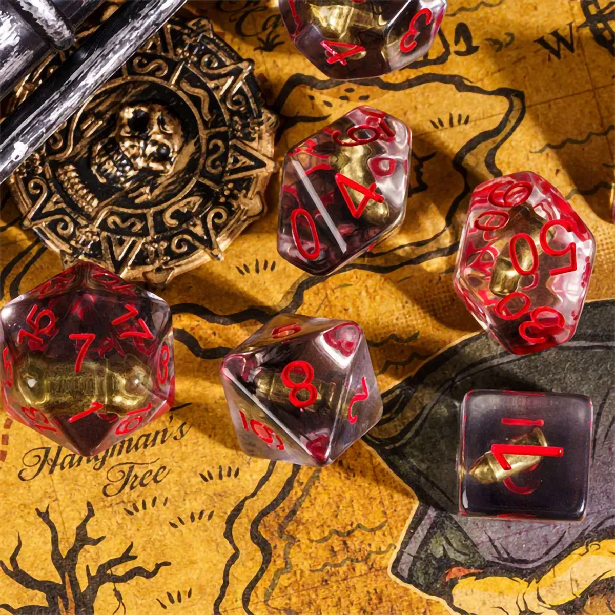 Menu Bullets Dice Bullets Dice 7pc Dice Set Inked in Red – Kraken Dice