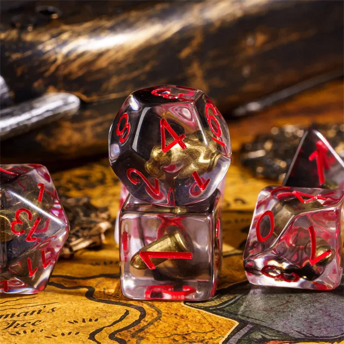 Menu Bullets Dice Bullets Dice 7pc Dice Set Inked in Red – Kraken Dice