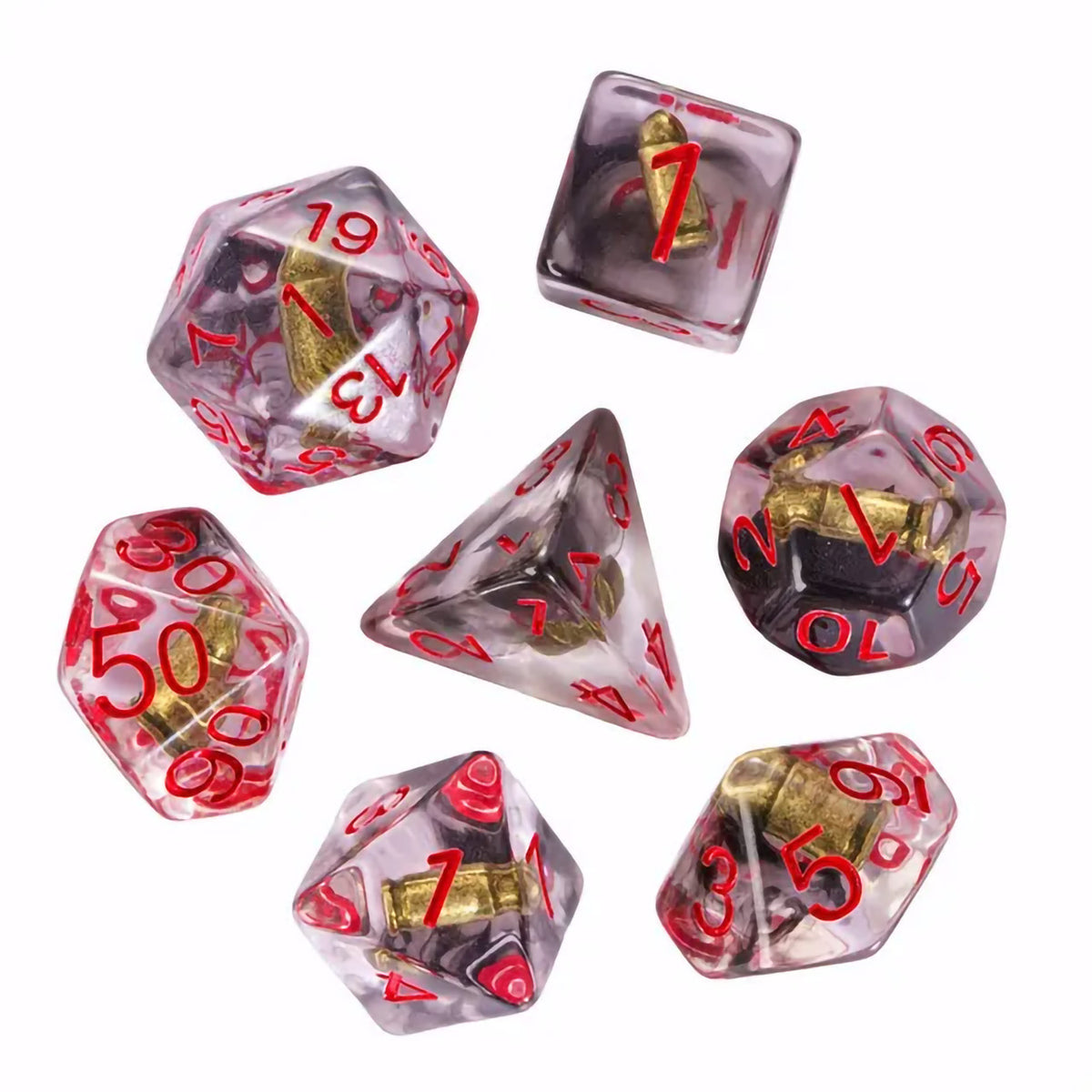 Menu Bullets Dice Bullets Dice 7pc Dice Set Inked in Red – Kraken Dice