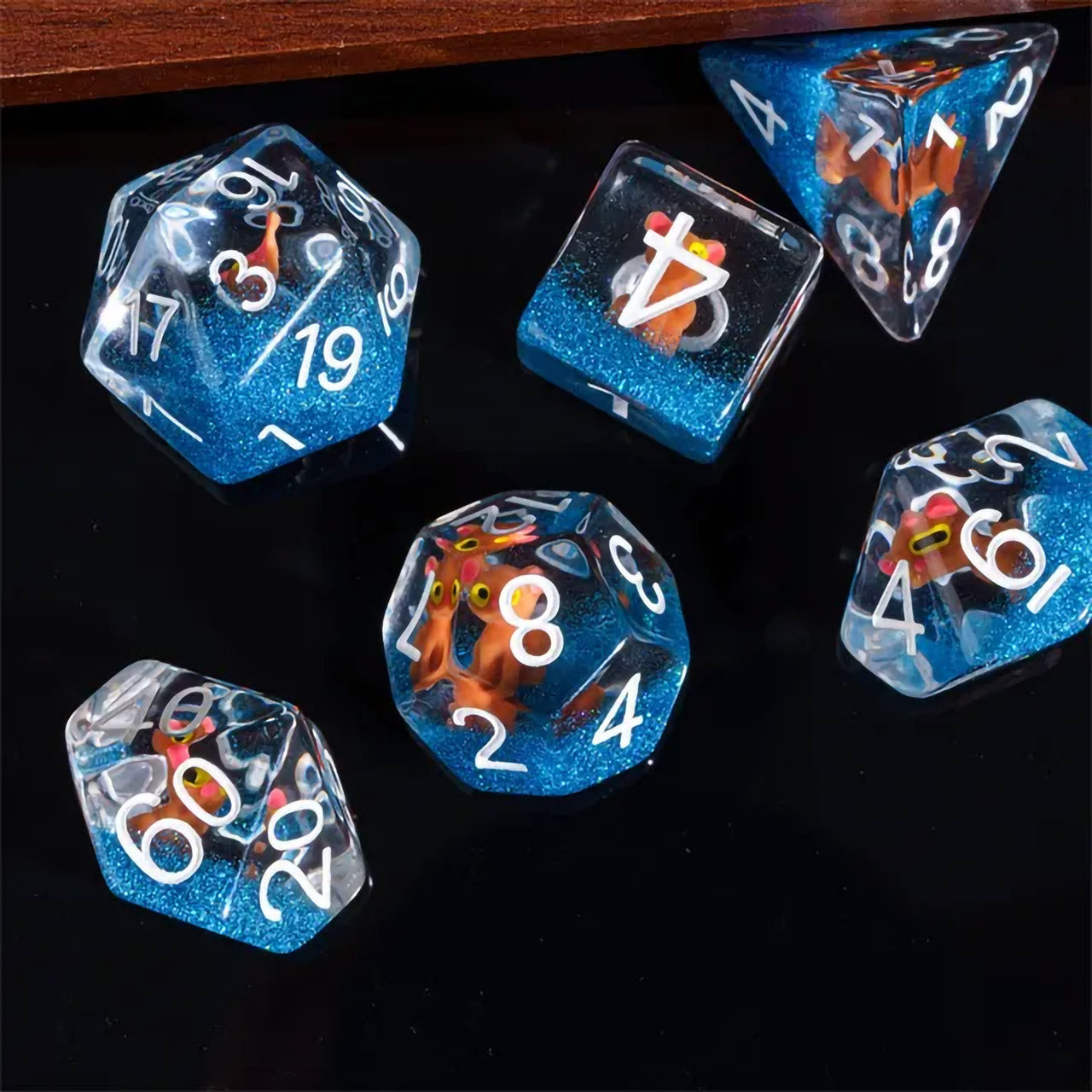 Brown Cat 7pc Dice Set Inked in White