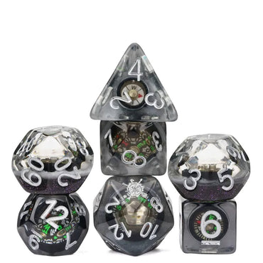 Compass 7pc Dice Set Inked in Silver