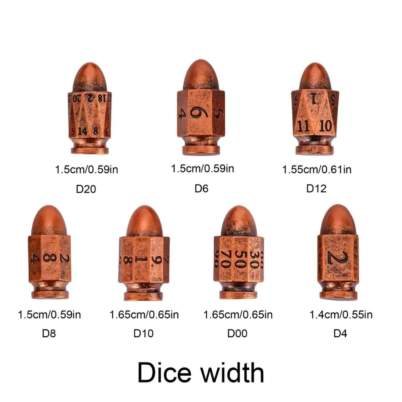 Old West Bullet Dice Set - Copper 7pc