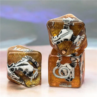 Desert Bull Skull 7pc Dice Set Inked in Silver