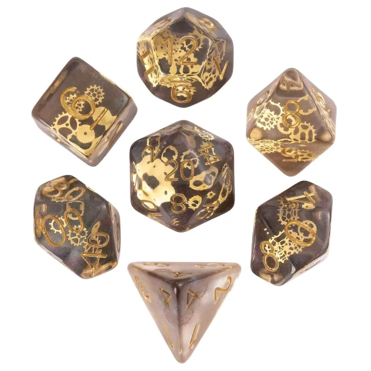 Gear Wheel 7pc Dice Set Inked In Gold