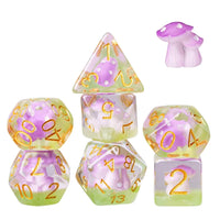 Purple Mushrooms 7pc Dice Set Inked in Gold